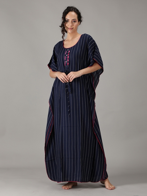 Sale on Pretty Awesome Black & White Striped Nightdress at Rs. 599